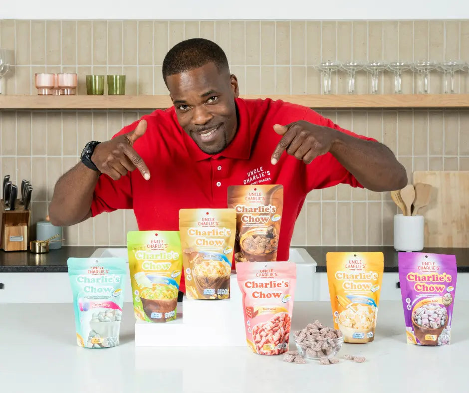 Founder Clayton Cottman with the Charlie’s Chow flavor lineup