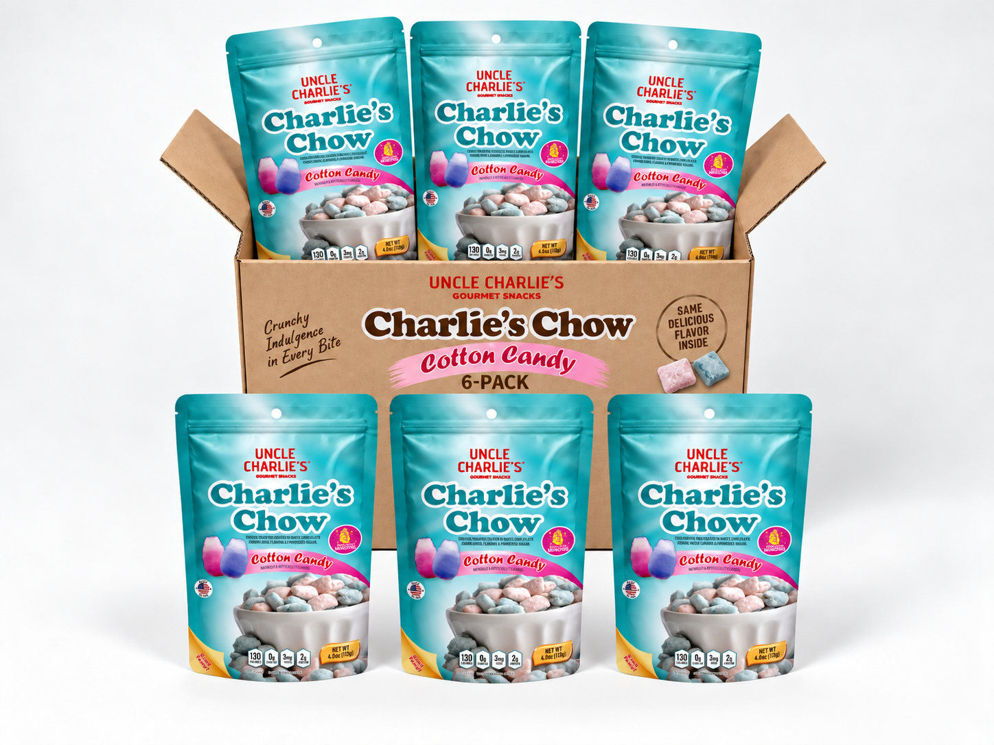 Six-pack of Cotton Candy Charlie’s Chow