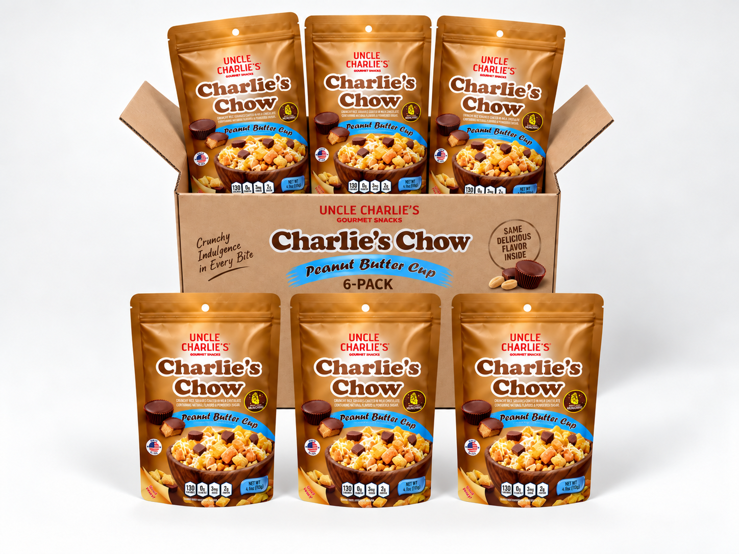 Six-pack of Peanut Butter Cup Charlie’s Chow